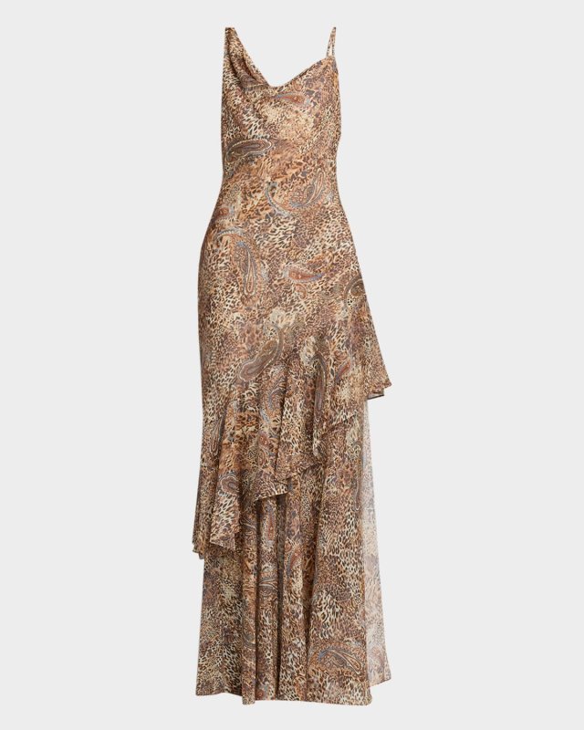 Viola Leopard Paisley Silk Chiffon Gown